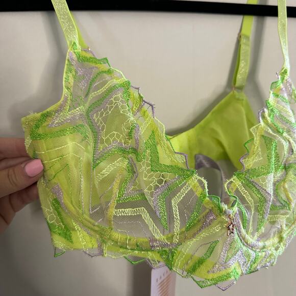 Savage X Fenty Shining Star Embroidered Unlined Demi Bra Lime Green Size 34D NWT - Picture 5 of 6
